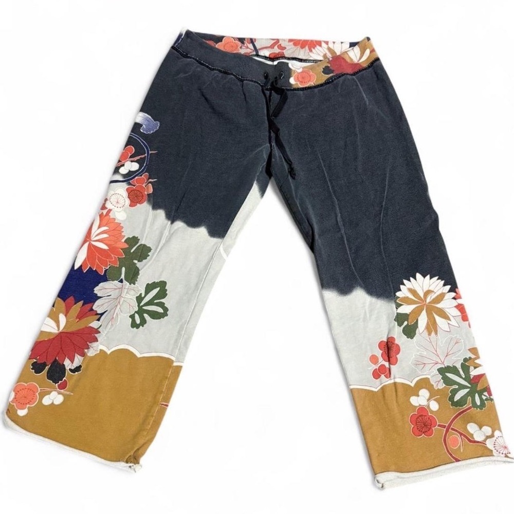 Lucky Brand Vintage Y2K Floral Graphic Sweatpants Wide Leg Cropped Boho XL